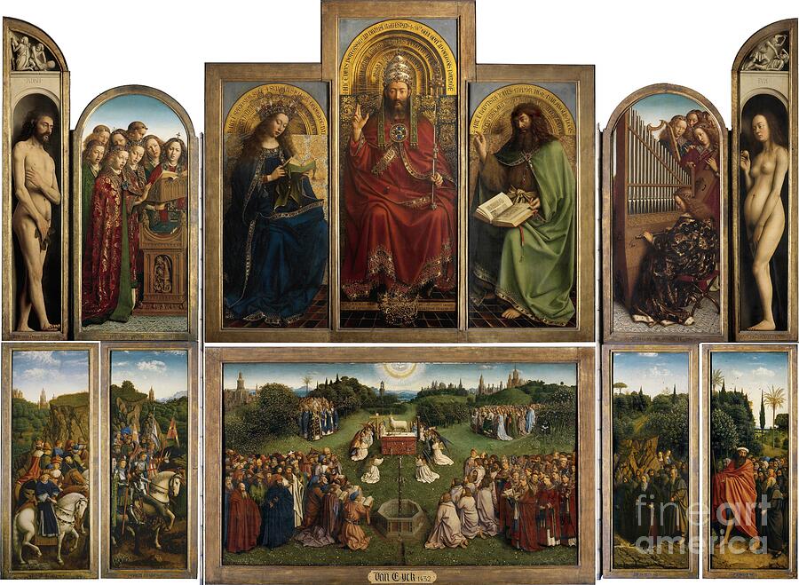 The Ghent Altarpiece, Hubert and Jan van Eyck, 1432 - religious art print