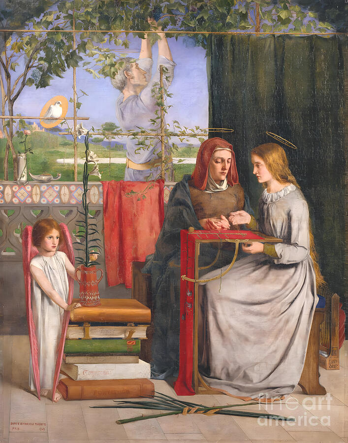 The Girlhood of Mary Virgin by Rossetti, Pre-Raphaelite painting