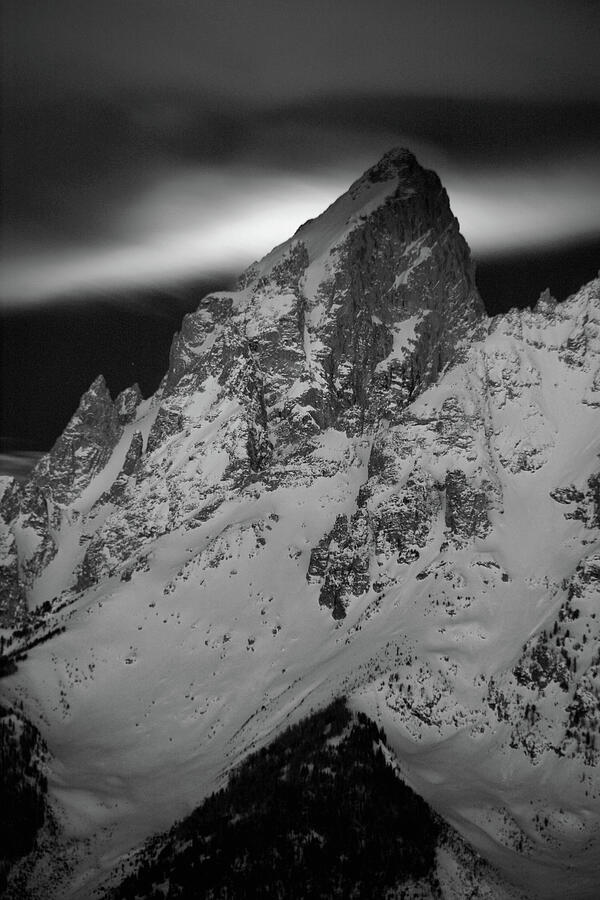 Majestic Snowy Mountain Peak Photograph - The Grand Teton at Night by Raymond Salani III