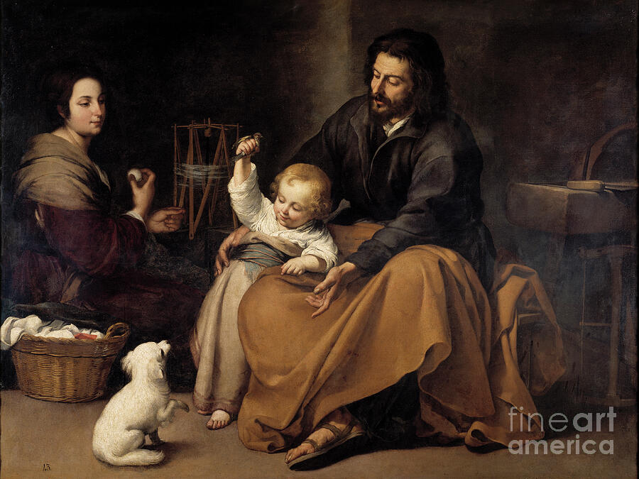 The Holy Family with a Little Bird, Bartolomé Esteban Murillo, c. 1650 - religious art print