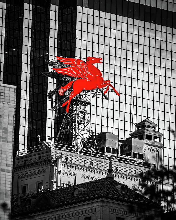 The Iconic Red Pegasus Of Downtown Dallas Texas - Selective Coloring by ...