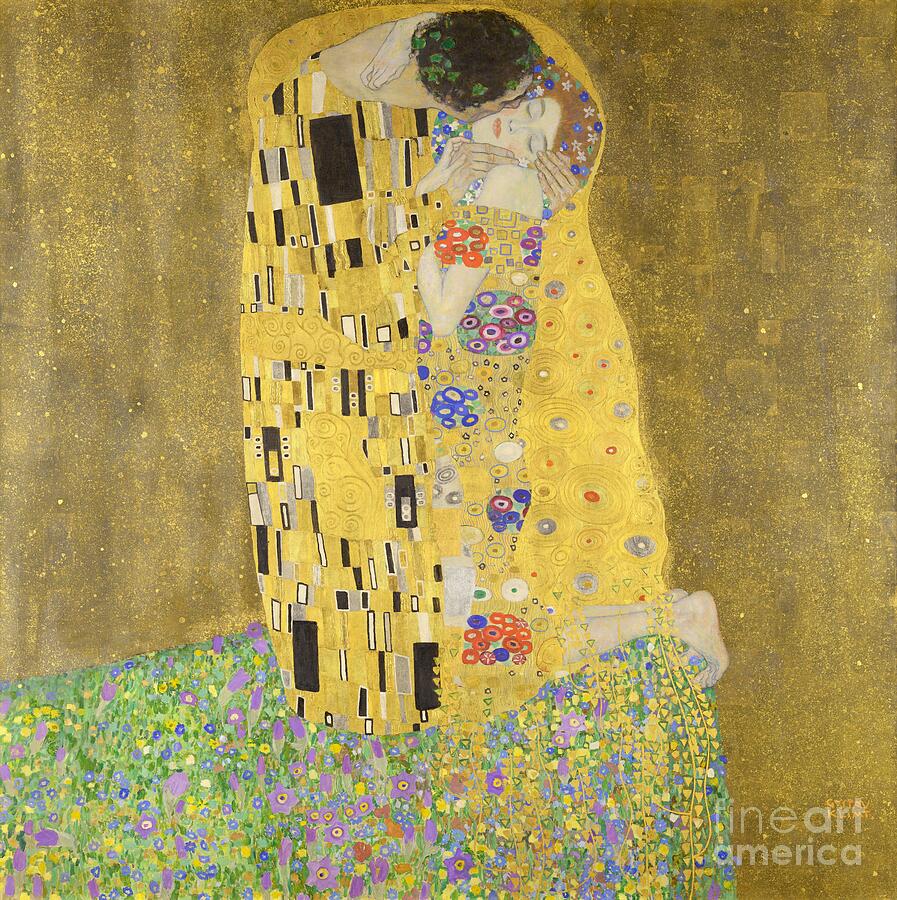 The Kiss by Gustav Klimt, 1907-1908, oil and gold leaf on canvas, Österreichische Galerie Belvedere, Vienna