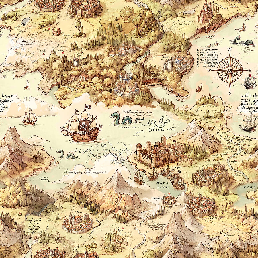 The Pirate's Chart - Vintage Treasure Map Illustration Painting by ...