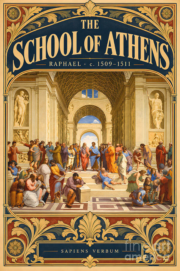 The School of Athens by Raphael, vintage art poster by Sapiens Verbum