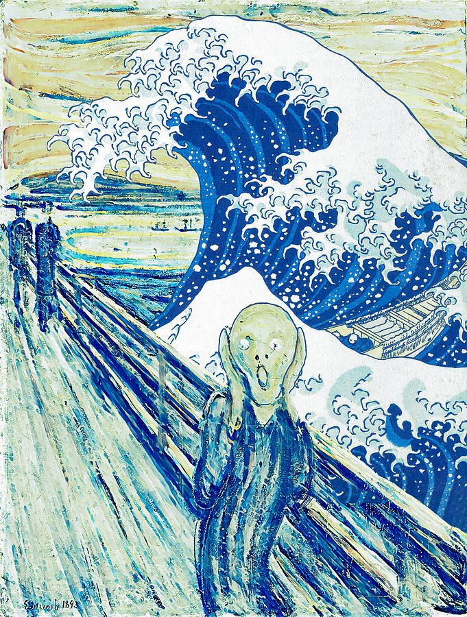 The Scream by Edvard Munch and The Great Wave off Kanagawa - digital recreation Digital Art by Nicko Prints