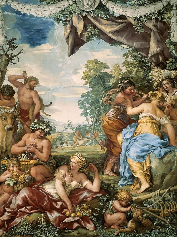 Mythological Scene of Bacchus and Figures Painting - The Silver Age by Pietro da Cortona by The Luxury Art Collection