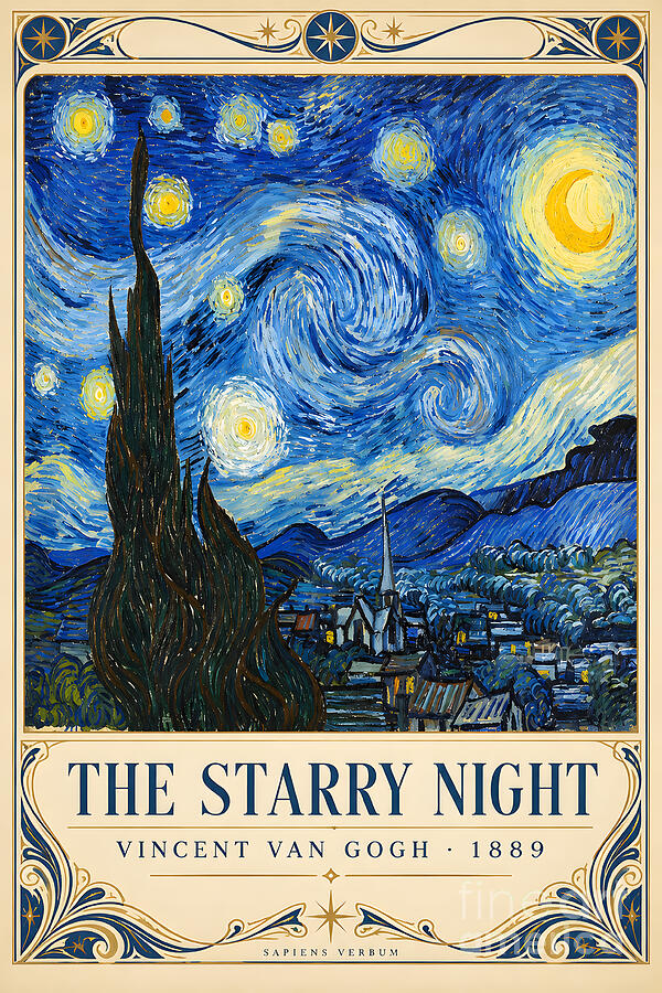 The Starry Night by Vincent van Gogh, vintage art poster by Sapiens Verbum