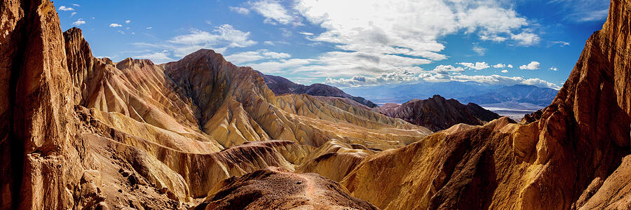 The View From Red Cathedral - Panoramic Look at Golden Canyon in Death Valley Photograph by Mike Lee