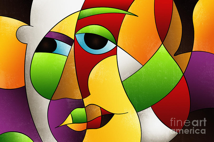 Colorful Abstract Cubist Portrait Digital Art - The Wizard by Ema Paraschiv