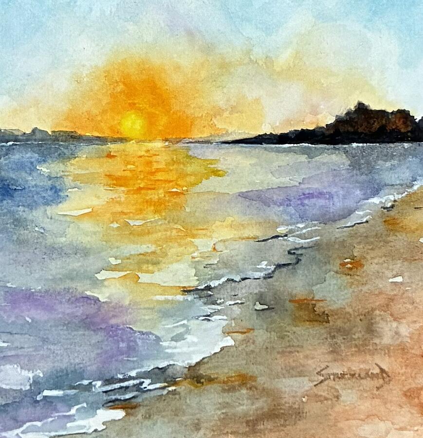 Sunset Over Serene Beach Painting - The Wonders of Sunsets by Judy Strickland