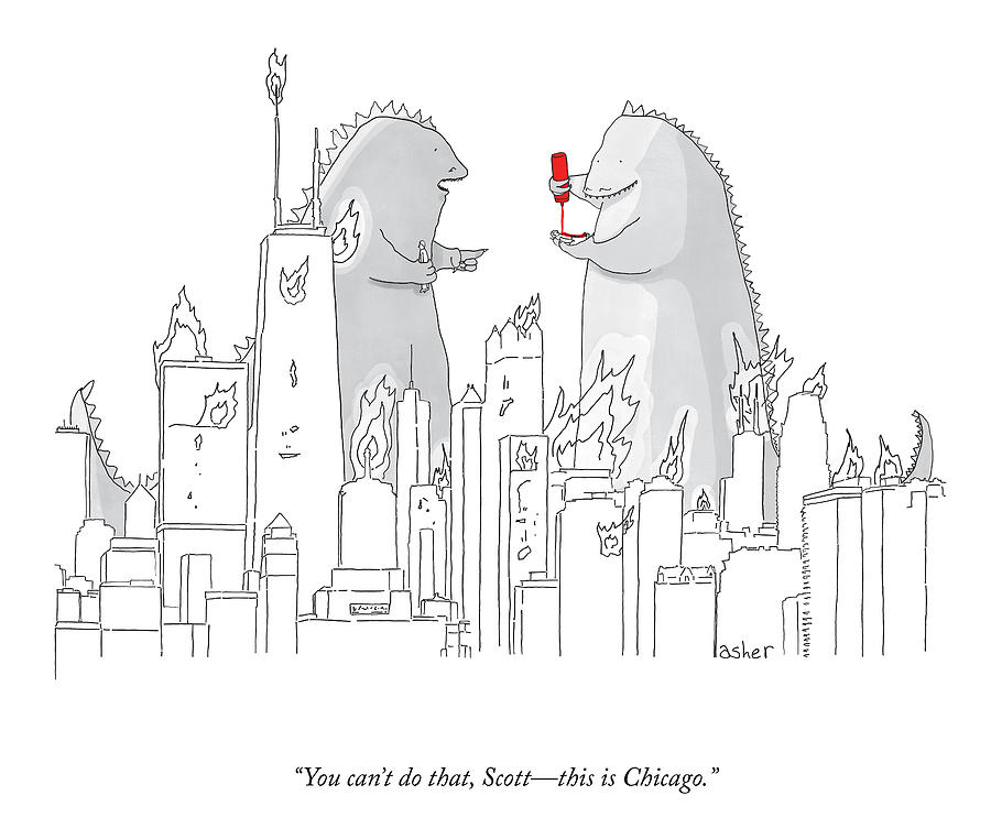 Giant Creatures in Chicago Drawing - This Is Chicago by Asher Perlman