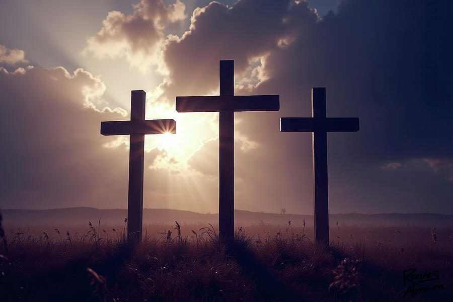 Three Crosses at Calvary - Darkness Over the Land Digital Art by Reeves Abram - Pastor Reeves Studio - Metal Posters