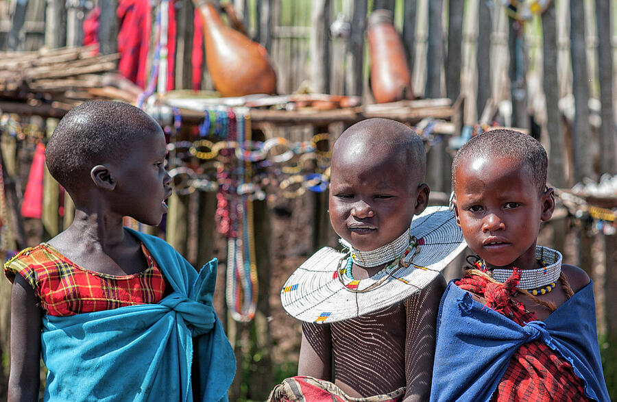 Three Maasai Girls Ngorongoro Tanzania 4131-100 Photograph by Neptune Images