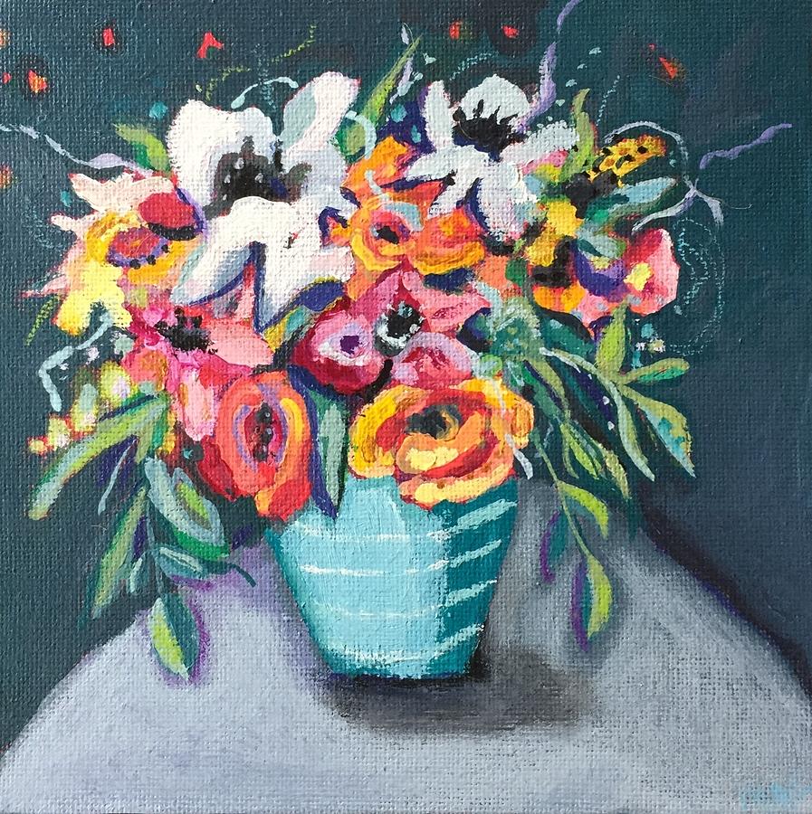 Tiffany Blue Vase Mixed Media by Mary Conner