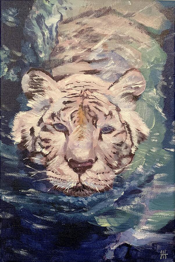 White Tiger Painting - Tiger in Fresh Water Painting by Jenna Blank Page