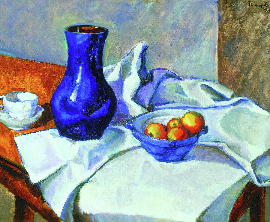 Still Life with Blue Vase and Apples Painting - Tihanyi Lajos paintings - Still life, blue vase and apples by Tihanyi Lajos