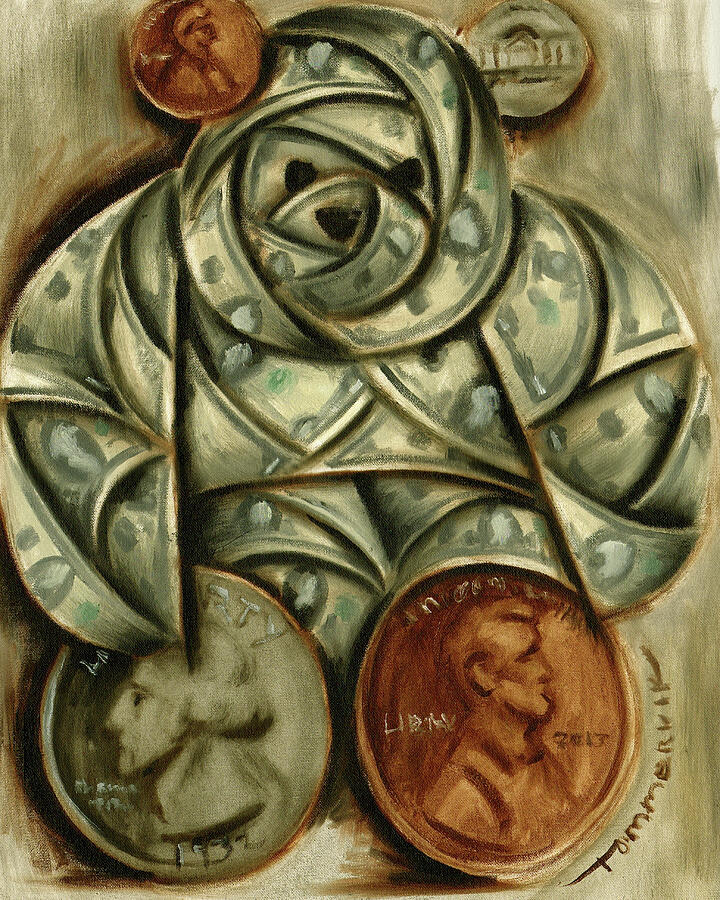 Abstract Bear with Coins Painting - Tommervik Bear Market Art Print by Tommervik