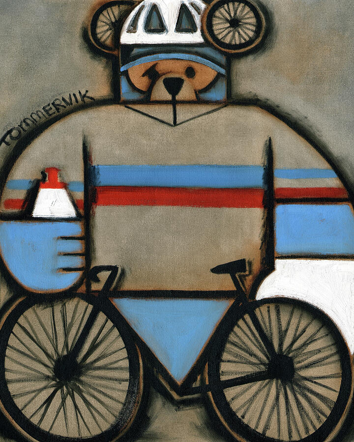 Cycling Bear with Bike Helmet Painting - Tommervik Cycling Bear by Tommervik