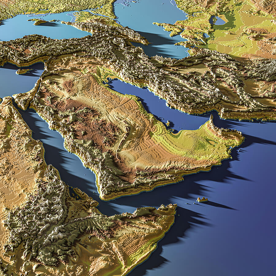 Topographical Map of Middle Eastern Terrain Digital Art by Gerald
