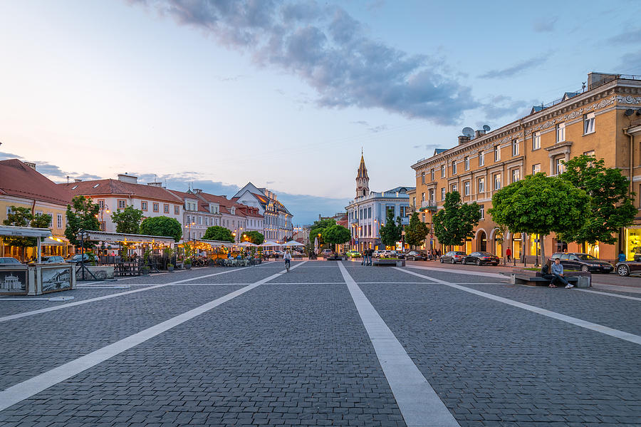 Town hall square in the old town of Vilnius, Lithuania Photograph by George Pachantouris