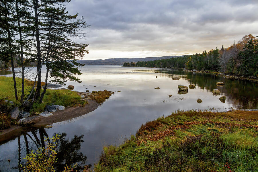 Serene Lakeside View at Sunset Photograph - Tranquil Morning at Seal Cove, Cabot Trail 2 by John Twynam