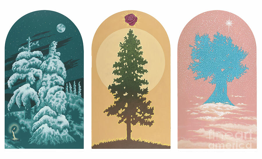 Mystical Tree Triptych Painting - Tree Triptych for Rivera Funeral Home 220 by William Hart McNichols