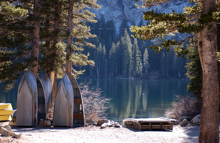Silver Row Boats, Dock, Lake George, Mammoth Lakes Photograph by Bonnie Colgan