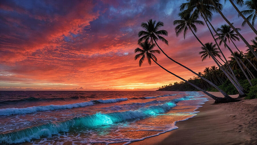 Tropical Sunset Serenity Ai Art by The Luxury Art Collection