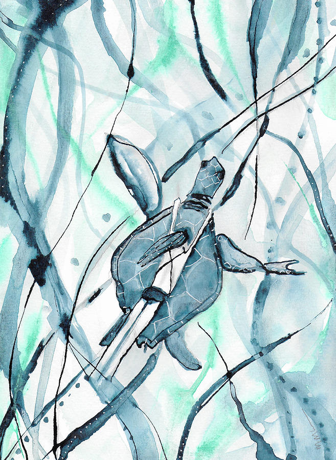 Turtle Swimmer Mixed Media by Mary Conner