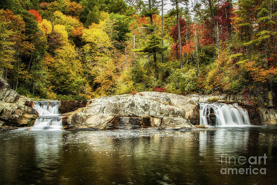 Autumn Waterfall in the Woods Photograph - Twin Falls of Autumn by Dodie Ross