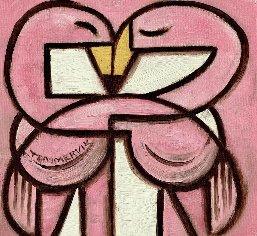Embrace of Abstract Flamingos Digital Art - Two Abstract Pink Flamingos Wall Art Print by Tommervik