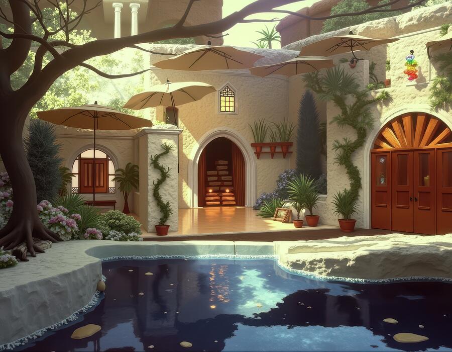 Umbrella Patio Digital Art by Eris And AI