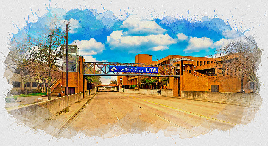 University of Texas at Arlington - watercolor painting Digital Art by Nicko Prints