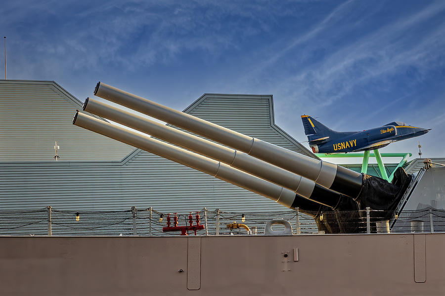 USS Wisconsin And Blue Angels Photograph by Susan Candelario