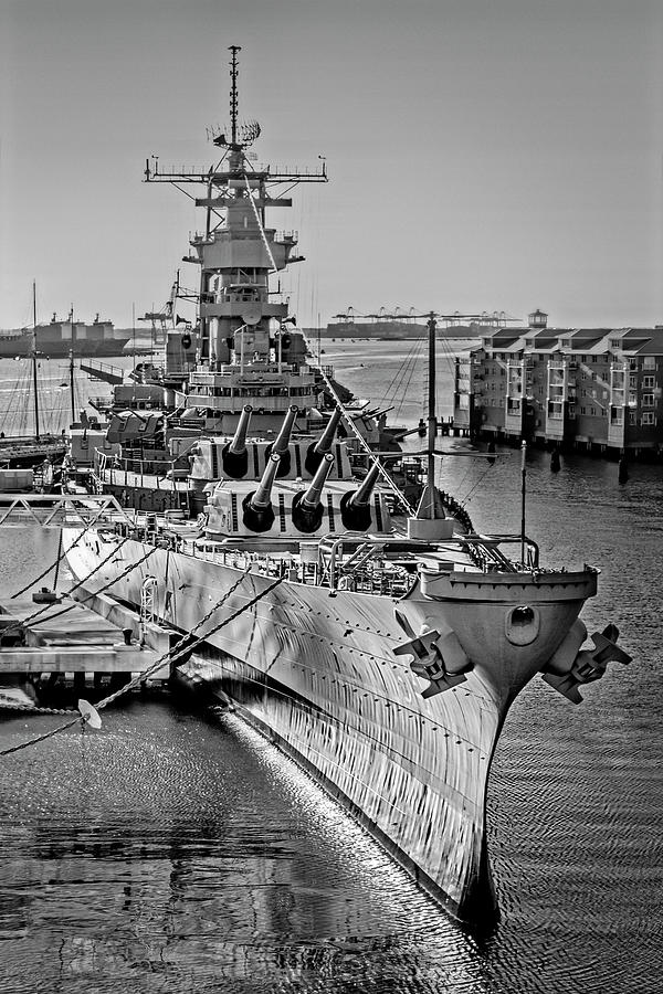 USS Wisconsin Norfolk VA BW Photograph by Susan Candelario