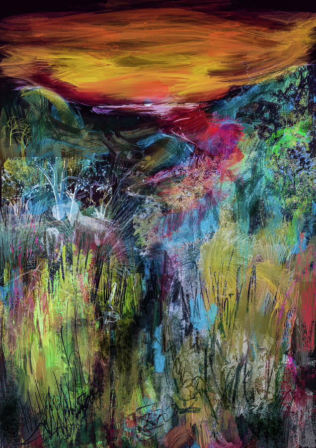 Valley in the hills a painting by Jeremy Holton Digital Art by Jeremy Holton