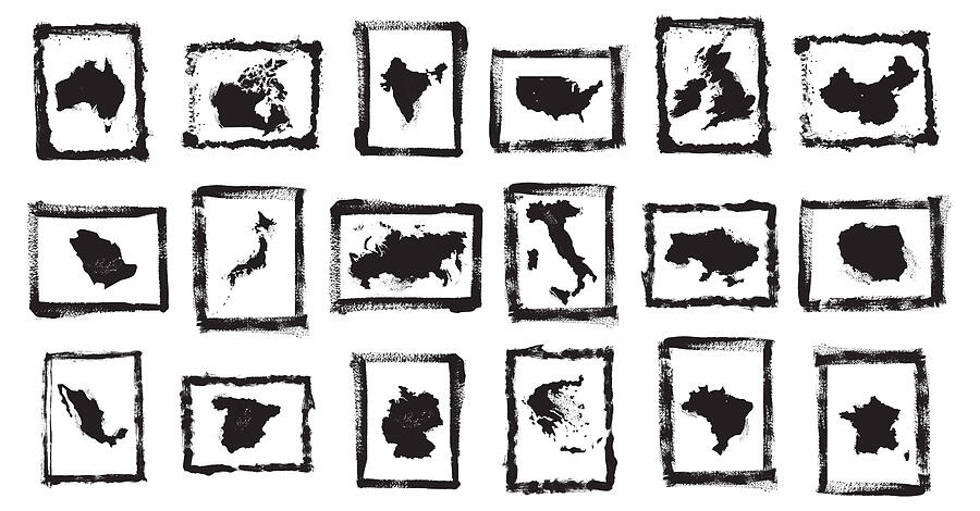 Vector Set of Painted Countries in a Grunge Style Drawing by Jayesh