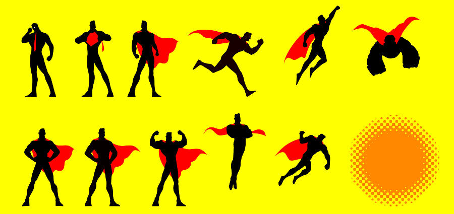 Vector Superhero Poses Set Drawing by Yogysic