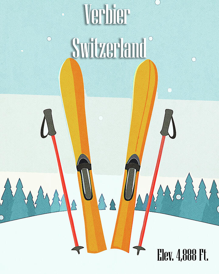 Verbier Switzerland Ski Poster Digital Art by Dan Sproul