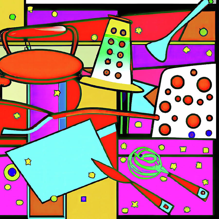 Vibrant Abstract Kitchen Tools Digital Art - Vibrant Abstract Kitchen Tools by Tatiana Travelways