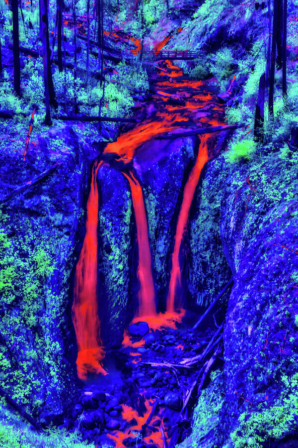 Vibrant Neon Waterfall Scene Digital Art - Vibrant Neon Waterfall Scene by Bruce Block