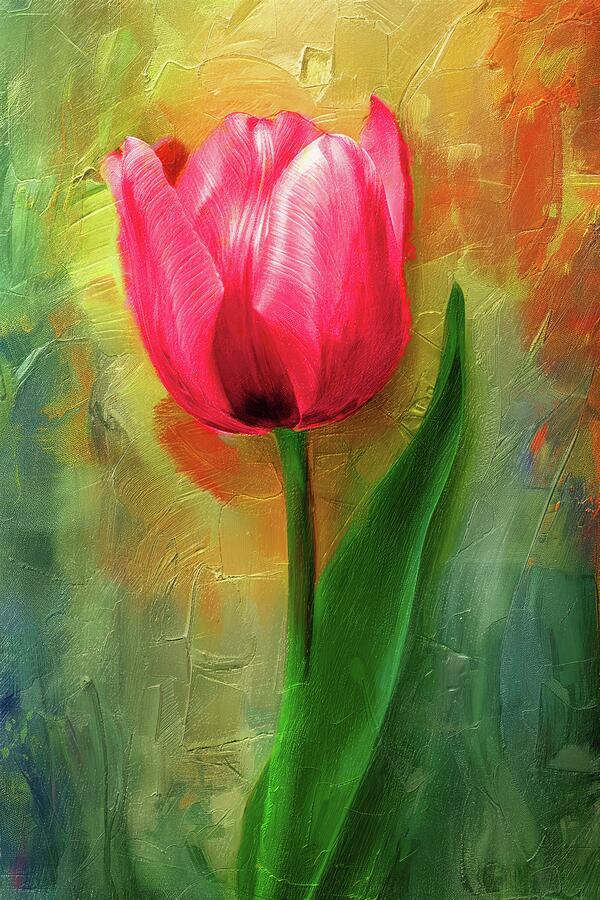 Vibrant Tulip in Full Bloom Digital Art by Nature Oil Painting