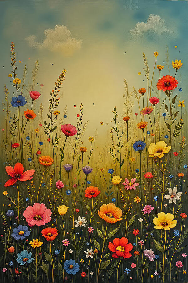 Wildflower Meadow Wall Art Digital Art by Nature Oil Painting