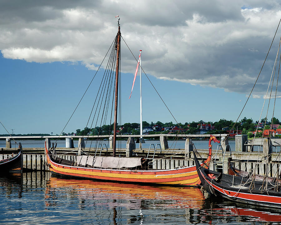 Colorful Viking Ships in Harbor Photograph - Viking Pier by Steven Nelson