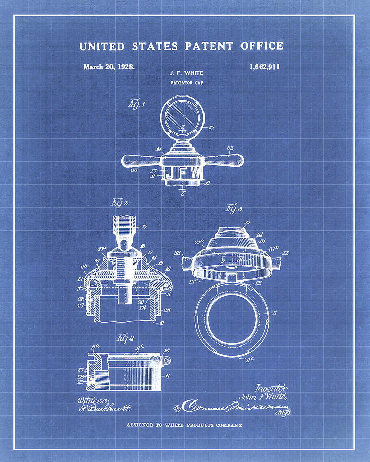 Vintage 1928 Radiator Cap Patent Blueprint by Dale Kincaid
