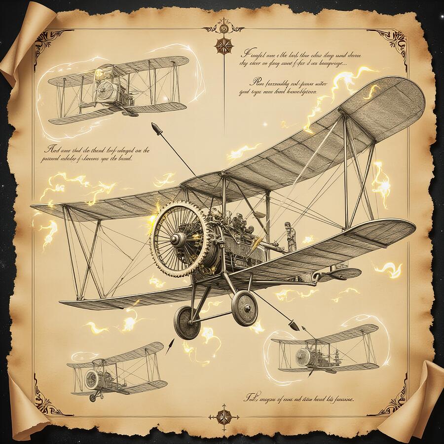 Vintage Biplane Design Sketch Digital Art by Kevin Walker And Pixel ...