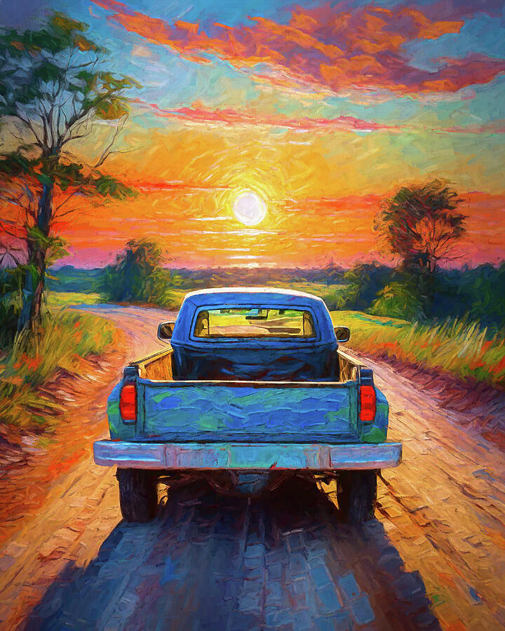 Vintage Country Truck Sunset Painting Painting by Dan Sproul