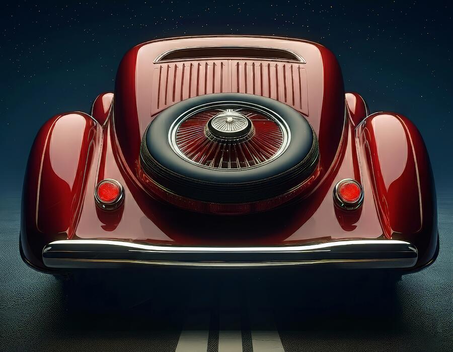 Classic Car Under Starry Night Sky Digital Art - Vintage Red Car Under Starry Night Sky by David Manlove