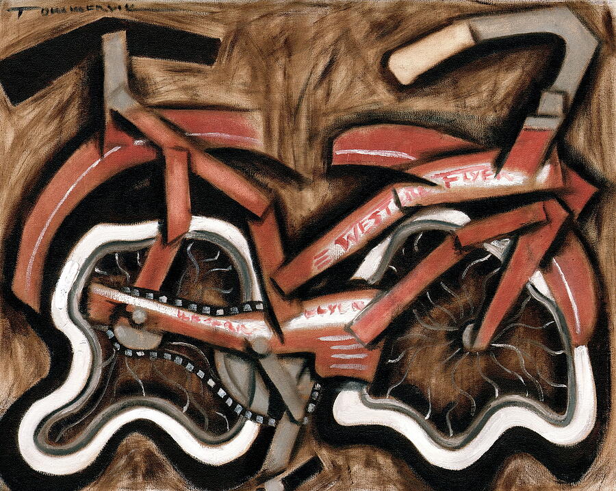 Abstract Bicycle Composition Painting - Vintage Red Cruiser Bicycle Wall Art Print by Tommervik