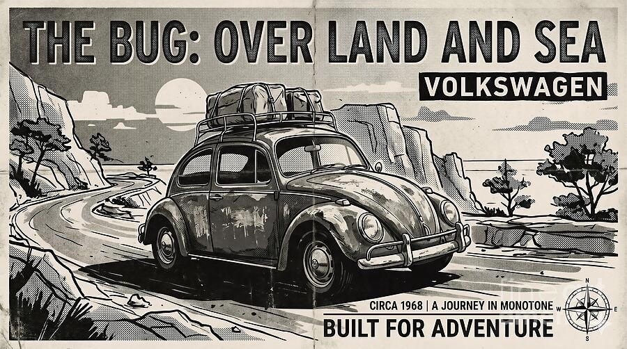 Volkswagen Beetle ポスター Vintage Volkswagen Beetle Poster - Classic Monotone Wall Art by